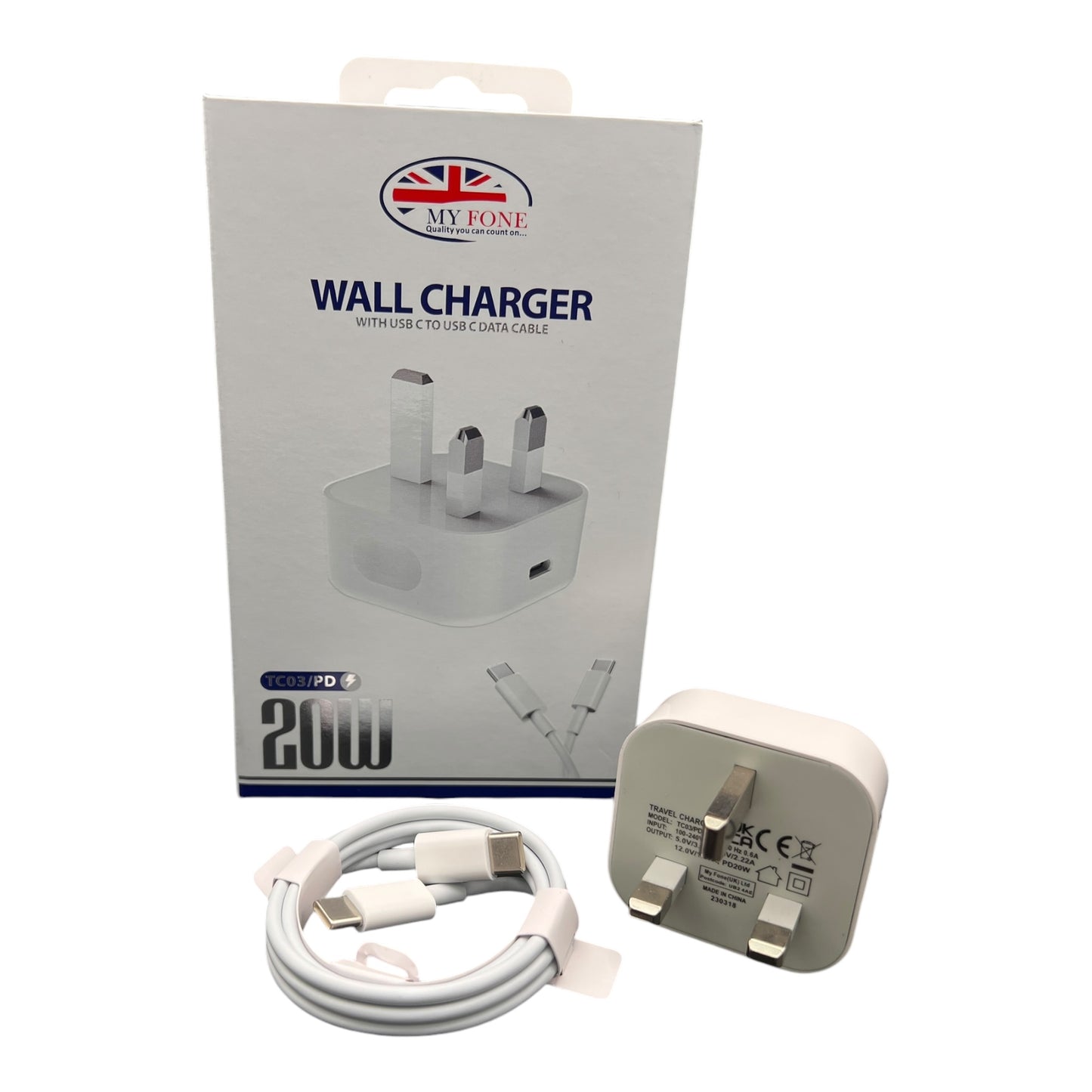 20W wall charger myfone with C to C 1m cable